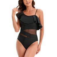 ราคา European and American bikini new one piece swimsuit womens swimsuit solid color ruffled swimsuit one piece bikini beachwear (20091726504)