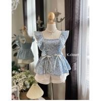 ราคา เสื้อคอเหลี่ยม แขนระบาย ลายดอกผ้าลายโทนสีสวยละมุน ผ้าดีเกินราคา (21064028749)