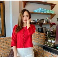 ราคา เสื้อพื้นเมือง เวฃสื้อผ้าฝ้าย ทรงปล่อย คอกลมแขนสามส่วน (20373642780)