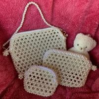 ราคา family set กระเป๋าสตางค์ลูกปัดมุก กระเป๋าถือ ใส่เหรียญ (17879725615)