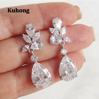 ราคา Kuhong ต่างหูเพชรสังเคราะห์ต่างหูผู้หญิงใสสำหรับหมั้นหมายงานแต่งงานสง่างามของผู้หญิงเครื่องประดับแฟชั่นปาร์ตี้ (17938719383)