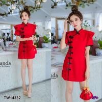 ราคา ส่งไว M14332 Dress เดรสกี่เพ้า ทรงแขนระบาย แต่งโบว์สีดำเรียงยาว รอบตัว กระโปรงทรงเข้ารูปสวย เนื้อผ้าซาร่า งานดีไซน์เก๋ ต้อนรับตรุษจีน พร้อมส่ง (17387475545)