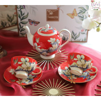 ราคา Violet Flamingo ชุดน้ำชาลายดอกโบตั๋น Lalabel Tea Set กาน้ำชาพร้อมแก้วและจานรอง 2 ชุด (20973997419)