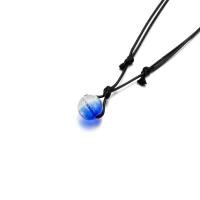 ราคา สร้อยคอหินสีฟ้าเรืองแสงดีไซน์ MODE Korea เชือกสีดำลูกปัดใสเรียบง่าย (18666770409)