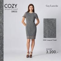 ราคา Guy Laroche เดรสทำงาน Luxury Jacquard tweed แขนสั้น เข้ารูป สีเทา GAGLBZ (20916439372)