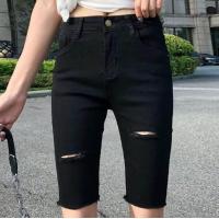 ราคา เสื้อผ้าแฟชั่นผู้หญิง Women Jeans กางเกงยีนส์ขาสั้น ปักลายดอก เอวสูง แต่งขาด ปลายรุ่ย (9128247850)