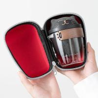 ราคา Cute Cat Travel Tea Set One Pot Three Cups Set Simple Kung Fu Tea Set Glass Teapot Tea Cup Outdoor Portable Tea Set (13699395781)