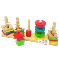 ราคา Todds Kids Toys ของเล่นไม้เสริมพัฒนาการ บล็อกไม้รูปทรง สวมหลัก 5 เสา Five Column Building Blocks (21137317245)