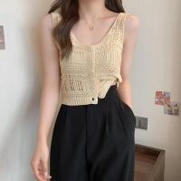 ราคา Dahong เสื้อสายเดี่ยว ผ้าถักโครเชต์ เสื้อถักแฟชั่น มีกระดุมหน้า 4 สี น่ารักสไตล์แฟชั่นเกาหลี 88102 (17845109755)