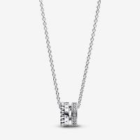 ราคา 925 Sterling Silver Signature Logo Pavé Beads Pendant Necklace Round Charm Necklace Jewelry For Women (21056941143)