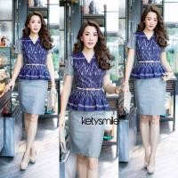 ราคา SALE Kety Smile ชุดเดรสผ้าฝ้ายหมักโคลนย้อมคราม คอวี เอวระบาย มีซับในทั้งชุด ไม่อัดกาว S XL N286 (8273956334)