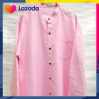 ราคา เสื้อเชิ้ตคอจีนผู้ชาย แขนยาว สีชมพูอ่อน ผ้าอ๊อกซฟอร์ด (19670152277)