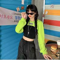 ราคา ผู้หญิงเสื้อเอวลอยบางแขนยาวเสื้อยืดมีฮู้ดเสื้อ (5425894472)