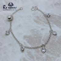 ราคา Kr silver สร้อยข้อมือ เงินแท้ ลายผ่าหวาย ขนาด 2 มิล ห้อยจี้พลอยขาวรูปหัวใจ (9368205763)
