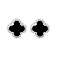 ราคา Gift Day Korea Titanium Steel Rose Gold Fashion Black Clover Earrings Not To Fade Jewelry Stud Earrings (16329713305)