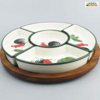 ราคา INDRA CERAMIC เซรามิกเข้าไมโครเวฟได้ ชุดออเดิร์ฟเซรามิก ถาดหลุม 5 ช่อง แยกชิ้น พร้อมถาดไม้หมุนได้ มี 8 ลาย (14093524265)