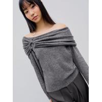ราคา Cider Knit Asymmetrical Off shoulder Solid Long Sleeve Top (21209859359)
