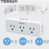 ราคา USB Charger Surge Protector Extension Plug 5 AC Outlet Extender with 3 USB Charging Ports TESSAN 3 Sided Power Strip Multi Plug USB Adapter Wall Adapter Wall Socket Plug Extension Power Socket for Hom