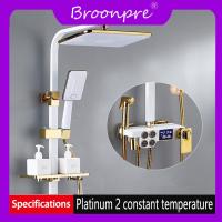 ราคา ชุดฝักบัวอาบน้ำ BROONPRE สีขาวทองระบบฝักบัวอาบน้ำ Thermostatic ของ10นิ้วปริมาณน้ำฝนหัวฝักบัวก๊อกอ่างอาบน้ำทองเหลืองอาบน้ำร้อนเย็น (7950971011)