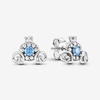 ราคา 925 Sterling Silver Cinderella Pumpkin Coach Stud Earrings Blue Stone Earring Jewelry For Girls (21013558124)