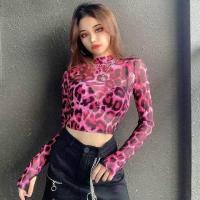 ราคา เสื้อยืดลําลอง แขนยาว คอสูง ซีทรู ลายเสือดาว สีชมพู แฟชั่นฤดูร้อน สําหรับสตรี (17661110602)
