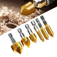 ราคา 6 ชิ้น 5 ขลุ่ยไฮสปีด Countersink ขูดสว่าน 1 4 HEX S hank ไทเทเนียมเคลือบแกนไม้ดอกสว่านบิตอุปกรณ์เครื่องมือไฟฟ้า (7710606633)