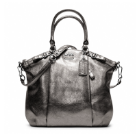 ราคา กระเป๋าถือ COACH แท้ จาก Shop หนังเมทัลลิค มีสายยาว ใบใหญ่ COACH 18815 MADISON METALLIC LEATHER LINDSEY SATCHEL Gunmetal (15153888068)