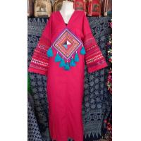 ราคา เดรสผ้าใยกัญชงสีแดง แต่งผ้าอาข่า ขนาด รอบอก 404244464850 ยาว48 (16447446912)