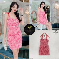 ราคา เดรสสั้นสายเดี่ยวสีชมพูทูโทน ปักดอกไม้ 3D อัดแน่นทั้งชุด (19497921309)