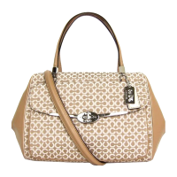 ราคา กระเป๋าถือ COACH แท้ ผ้าลาย Coach Op Art Needlepoint สายหนังแท้ รุ่นหรูจาก Shop สวยหรู มีสายยาว COACH 25212 MADISON MADELINE NEEDLEPOINT OP ART FABRIC EAST WEST SATCHEL BAG Warm Khaki (11814205739)
