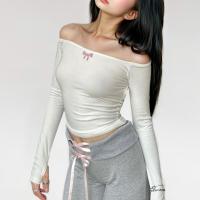 ราคา BRANCHÉ T shirts for Women Summer New Sweet Spicy Girl Round Neck Slim Fit One Line Neck Off Shoulder T shirt 231215003 (21192803713)