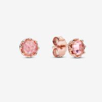 ราคา Rose Gold Plating Pink Sparkling Crown Stud Earrings 925 Sterling Silver Pink Stone Earring For Women (21013651734)