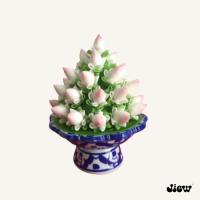 ราคา พานดอกบัวพับกลีบรวมสีดินปั้น ขนาดพาน กว้าง 3 นิ้ว X สูง 4 นิ้ว (19312429474)