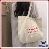 ราคา Wisell กระเป๋า ผ้าแคนวาสแฟชั่นสไตล์ เกาหลี สกรีน อักษร canvas bag (19842455466)