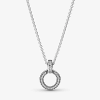 ราคา 925 Sterling Silver Double Circle Pendant Necklace Cubic Zirconia Jewelry For Women (21071760145)
