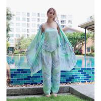 ราคา ชุดเซทเที่ยวทะเล ชุดเซทเสื้อเกาะอก กางเกงขายาว เสื้อคลุมยาว สำหรับผู้ใหญ่ ชุดมัดย้อมผู้หญิง ชุดเสื้อกางเกงใส่เที่ยว (7920448189)