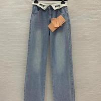 ราคา LOEWE Miu Bunny 2023ของผู้หญิงเสื้อกางเกงยีนส์ตรงเอวลอยแต่งโลโก้กางเกงนำเทรนด์ใหม่สำหรับฤดูร้อน (20756492387)