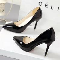 ราคา ยอดนิยม รองเท้าผู้หญิงรองเท้าส้นสูง 2 3 นิ้วหัวแหลมสูงรองเท้าทำงานสีดำรองเท้าหนังแก้วสบายส้นสูงแฟชั่นส่งเร็ว (19637880146)