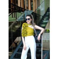 ราคา 08S เสื้อปาดไหล่ระบาย เสื้อไหล่เฉียงอัดพลีท (20051734106)