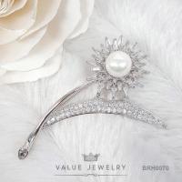 ราคา เข็มกลัด ฝังคริสตัล ลายดอกไม้ Flower ประดับไข่มุก Pearl ขนาดกลาง เข็มกลัดคนท้อง เครื่องประดับ BRH0070 ValueJewelry (12197238188)