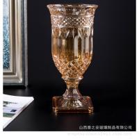 ราคา DT67 117 แจกันแก้วทรงสูงสีชาแต่งลายคริสตัลสูง 32 ซม (19167223954)