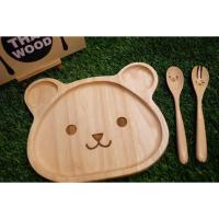 ราคา Rubber Wood จานไม้ยางพารา ลายหมี ไม่รวมช้อนส้อม (17548873539)
