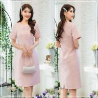 ราคา 2 สี เดรสผ้าไหมสังเคราะห์ปักลูกไม้มุก สวยเรียบหรู สีทอง ชมพูอ่อน M 3XL เดรสออกงาน เดรสไปงาน (17488468847)