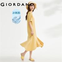 ราคา GIORDANO Women Dresses High Tech Cooling Fishtail Fashion Dresses Short Sleeve Crewneck Solid Color Casual Dresses 05463479 (18410825037)