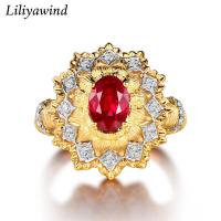 ราคา Liliyawind หรูหราศาลสไตล์ชุบทองแปรงสีแดงเพทายเปิดแหวนปรับสำหรับผู้หญิง A8 (16283402022)