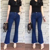 ราคา TwiceJeans ยีนส์ขาม้าเต่อ ปลายขาตัด ผ้ายืด สียีนส์เข้ม (7223546572)