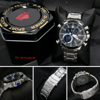 ราคา D ZINER นาฬิกาข้อมือ สายเลท ดิจิตอล เข็ม สองระบบ ไฟ จับเวลา ตั้งปลุก พร้อมกล่องเหล็กแบรนด์ฟรี (20690154191)