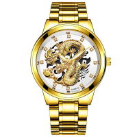 ราคา นาฬิกาแฟชั่นหรูหราผู้ชายนาฬิกาข้อมืออัตโนมัติสีทองรูปมังกร3D กันน้ำนาฬิกาธุรกิจอัลลอยด์เพชรสายเหล็ก (10098946378)