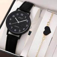 ราคา 1pc Women Quartz Watch With Qpc Heart Bracelet Fashion Casual Round Pointer Quartz Watch Dainty Black Heart Bracelet Set (20009105938)