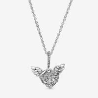 ราคา 925 Sterling Silver Cyrstal Heart Pendant Angel Wings Charm Necklace Jewelry Birthday Gift For Women (21116700355)